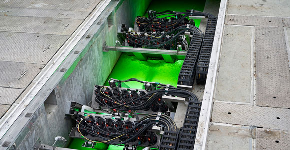 TrojanUVSigna treating wastewater at a wastewater treatment plant in Ohio