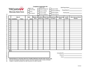 Open Channel TrojanUV system parts warranty form